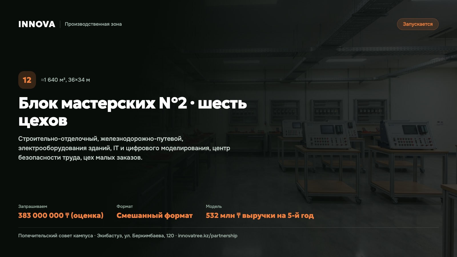 Карточка проекта: Блок мастерских №2 · шесть цехов
